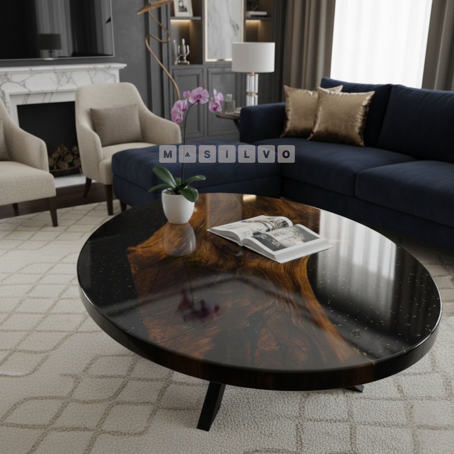 Oval Coffee Table – Solid Walnut Wood & Premium Epoxy Resin